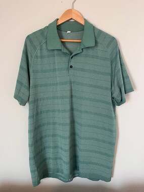 Lululemon Lightweight Vent Tech Golf Polo, Green Striped, Mens XL